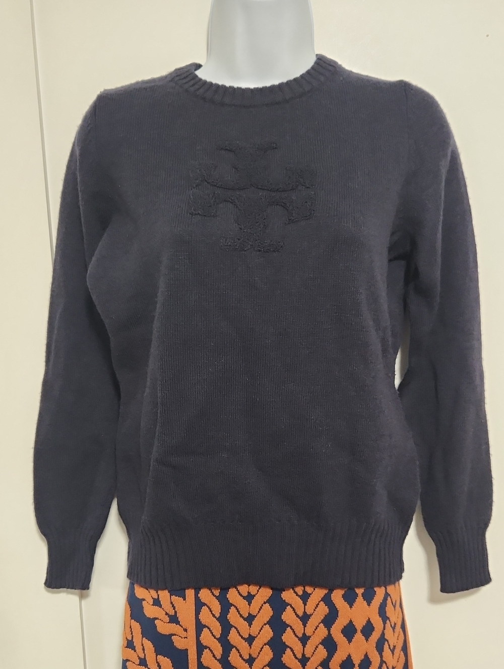 Tory Burch Navy Crewneck Logo Sweater